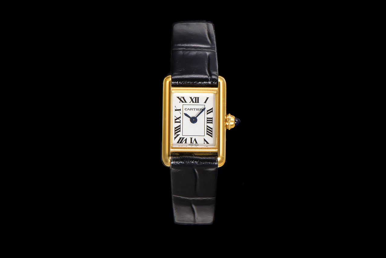 TANK LOUIS Cartier Mini Women's Watch, Gold Case with Black Leather Strap 1 a1750099196489 6633