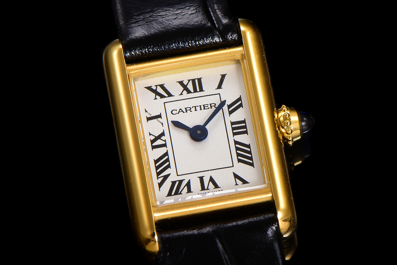 TANK LOUIS Cartier Mini Women's Watch, Gold Case with Black Leather Strap 2 a1750099196539 7478