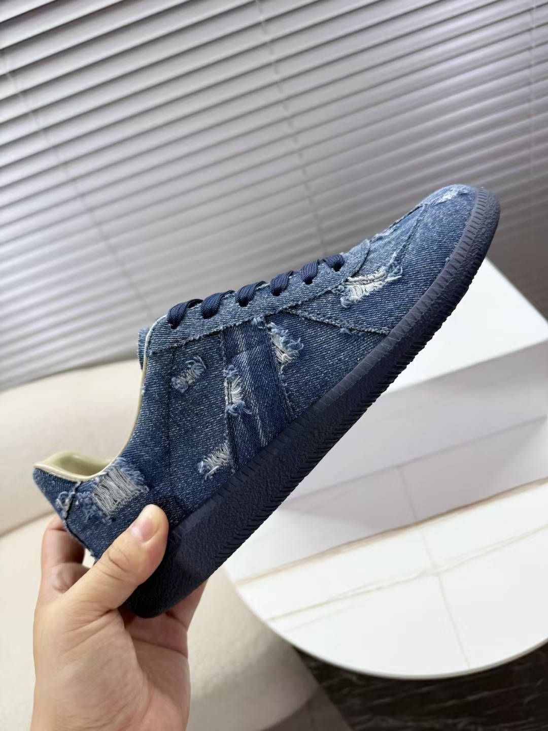 MM6 Maison Margiela Blue Denim Leather Trim Sneakers Couple Style Shoes 2 a1748523303274 0128