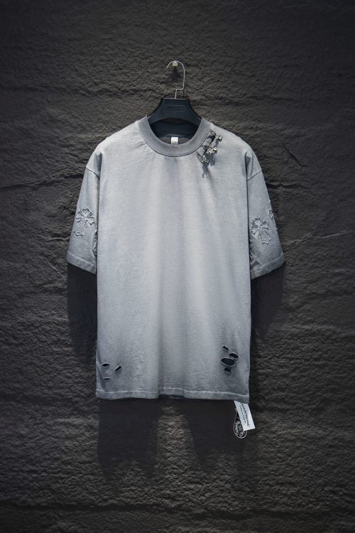 Chrome Hearts Oversized Distressed T-Shirt - Washed Black/Grey 1 Chrome Hearts Oversized Distressed T-Shirt - Washed Black/Grey