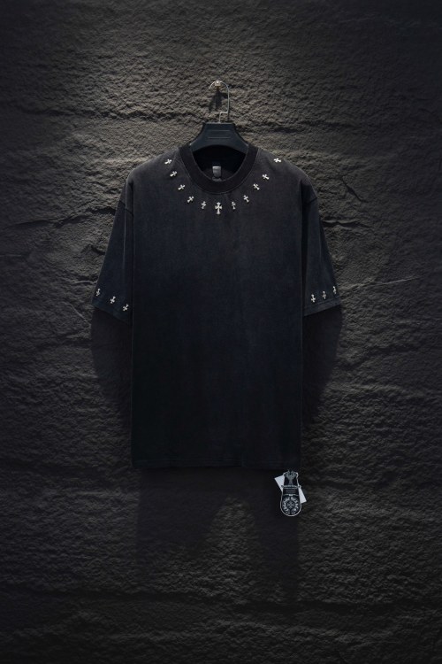 Chrome Hearts OS Fit Black T-Shirt with Cross Accents - Street Style