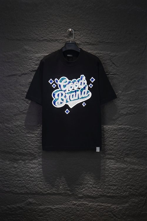 Men's Heavyweight Cotton Graphic T-Shirt with Sequin Embroidery - Good Brand 1 Men's Heavyweight Cotton Graphic T-Shirt with Sequin Embroidery - Good Brand