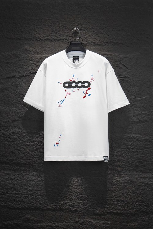 Good Heavyweight Cotton T-Shirt with Embroidered Print - Street Style 1 Good Heavyweight Cotton T-Shirt with Embroidered Print - Street Style
