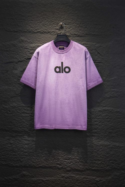 Alo Yoga Heavyweight Cotton Tee - Vintage Wash, Relaxed Fit, Purple, Unisex