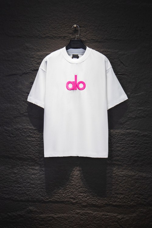 Alo Yoga Heavyweight Cotton Tee - Distressed Finish, Embossed Logo 1 Alo Yoga Heavyweight Cotton Tee - Distressed Finish, Embossed Logo