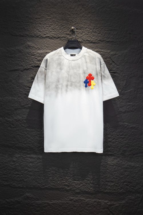 Chrome Hearts T-Shirt - Washed Black Cotton Tee with Colorful Crosses 1 Chrome Hearts T-Shirt - Washed Black Cotton Tee with Colorful Crosses