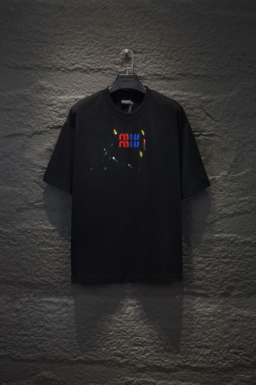 Miu Miu White Ink Graffiti Cotton T-Shirt - Heavyweight, Embroidered Logo 1 Miu Miu White Ink Graffiti Cotton T-Shirt - Heavyweight, Embroidered Logo