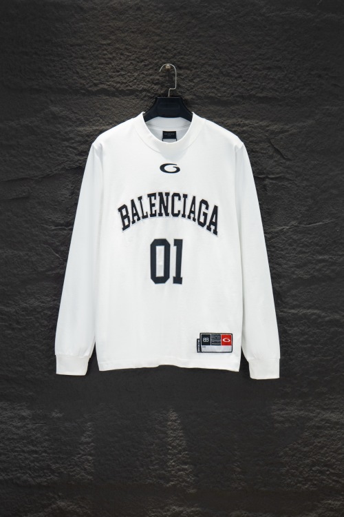 Balenciaga Men's White Long Sleeve Jersey T-Shirt Oversized Fit Cotton Top 1 Balenciaga Men's White Long Sleeve Jersey T-Shirt Oversized Fit Cotton Top