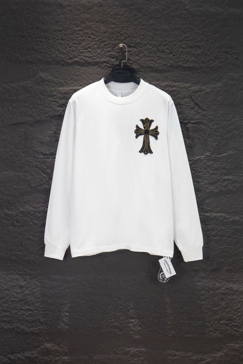 Chrome Hearts OS Fit Long Sleeve T-shirt With Cross Rhinestone - Street Style 1 Chrome Hearts OS Fit Long Sleeve T-shirt With Cross Rhinestone - Street Style
