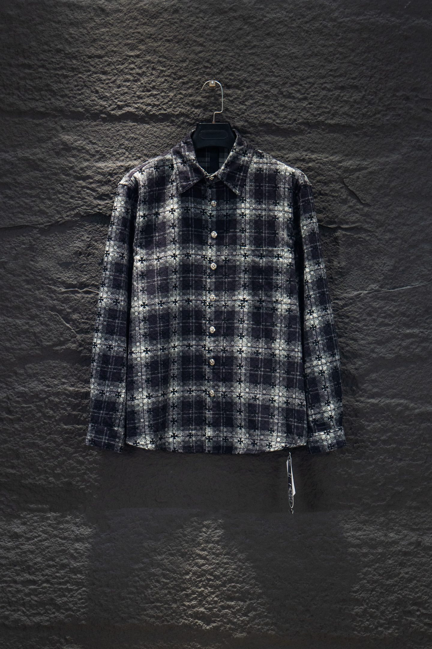 Chrome Hearts Plaid Shirt with Leather Appliqué Cuffs - Unisex Style