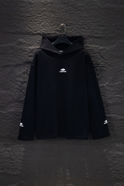 Balenciaga Black Cotton Hoodie With Embroidered Logo - Casual And Stylish 1 Balenciaga Black Cotton Hoodie With Embroidered Logo - Casual And Stylish