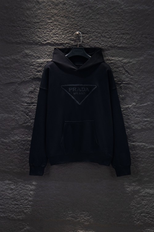 Prada Relaxed Fit Black Cotton Hoodie Embroidered Logo - S to XL 17 Prada Relaxed Fit Black Cotton Hoodie Embroidered Logo - S to XL