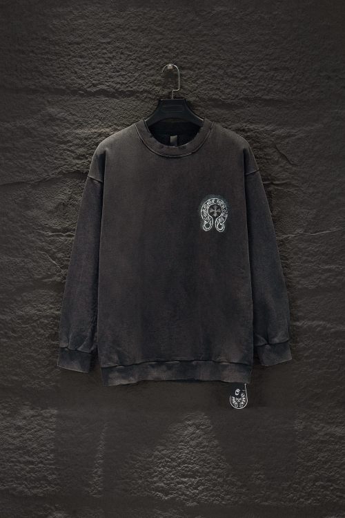 Chrome Hearts Distressed Wash Black Cotton Pullover Oversized Sweatshirt 1 Chrome Hearts Distressed Wash Black Cotton Pullover Oversized Sweatshirt