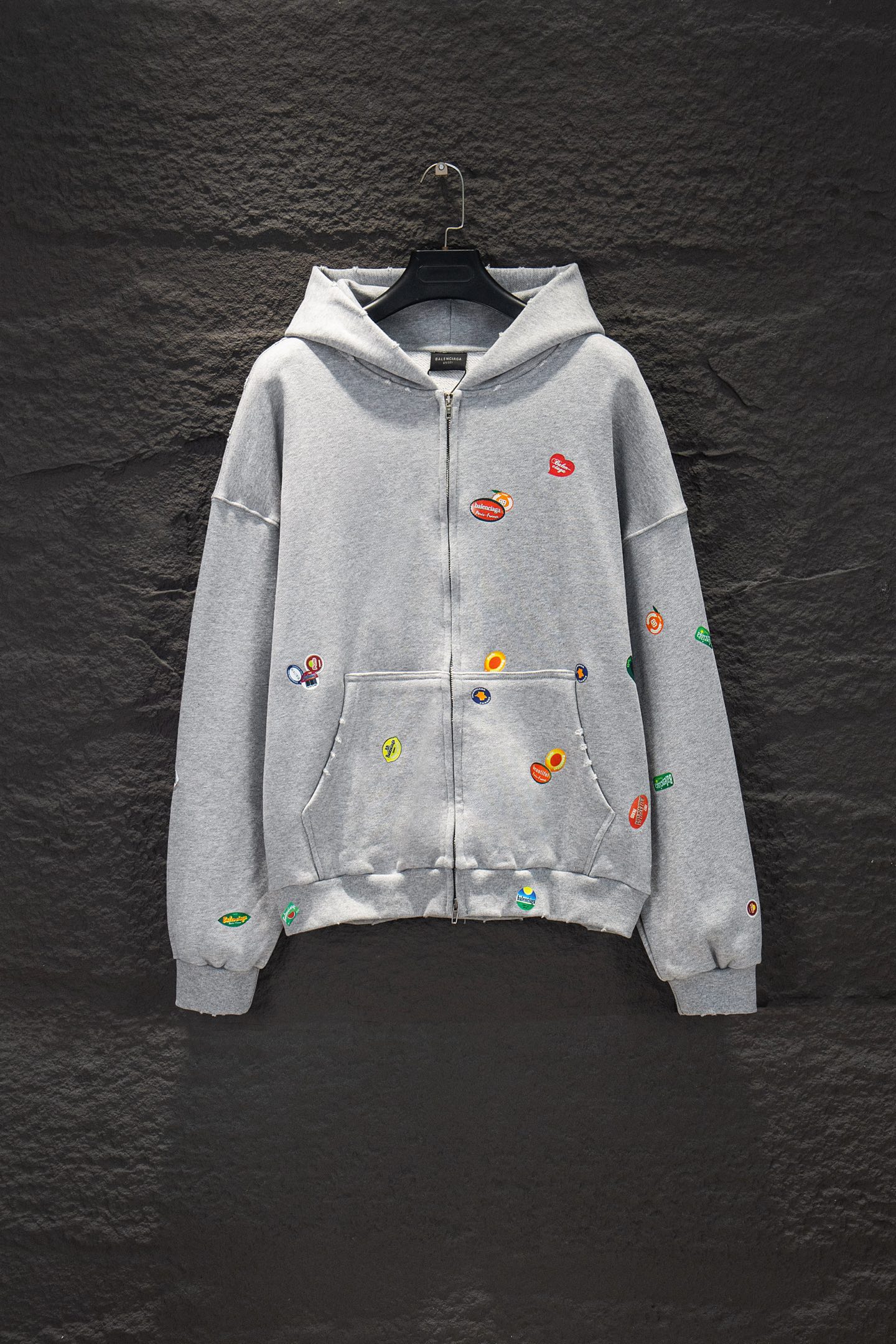 Balenciaga Fruit Print Distressed Hoodie Oversized Fit Cotton Sweatshirt