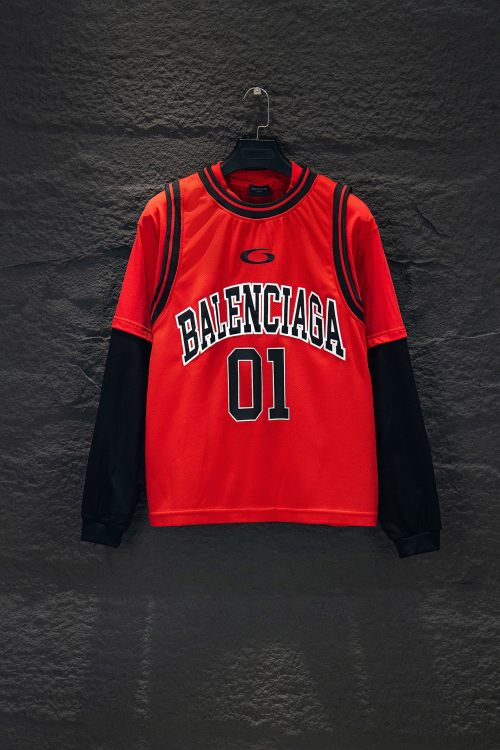 Balenciaga Jersey Patchwork Long Sleeve Top Oversized Fit Street Fashion 1 Balenciaga Jersey Patchwork Long Sleeve Top Oversized Fit Street Fashion