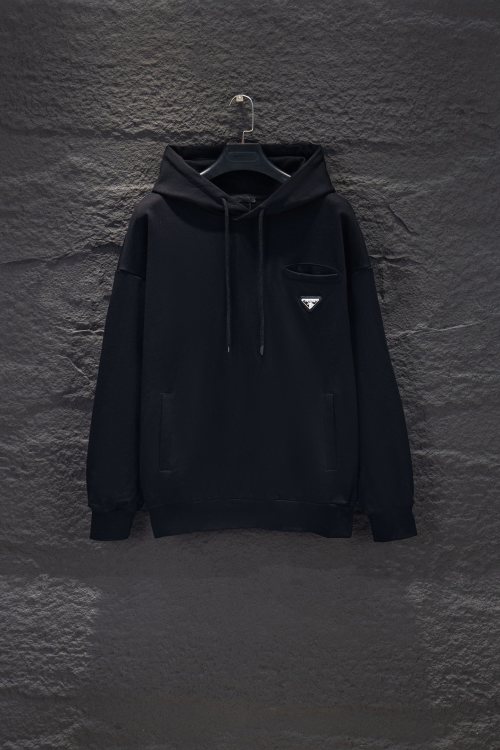 Prada Black Cotton Hoodie, Embroidered Logo, Casual Fit, S-XL 1 Prada Black Cotton Hoodie, Embroidered Logo, Casual Fit, S-XL