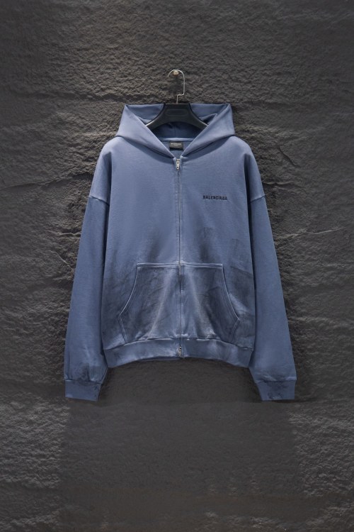 Balenciaga Graffiti Zip-Up Hoodie: Oversized Fit, Blue Cotton, Embroidered Detail 1 Balenciaga Graffiti Zip-Up Hoodie: Oversized Fit, Blue Cotton, Embroidered Detail