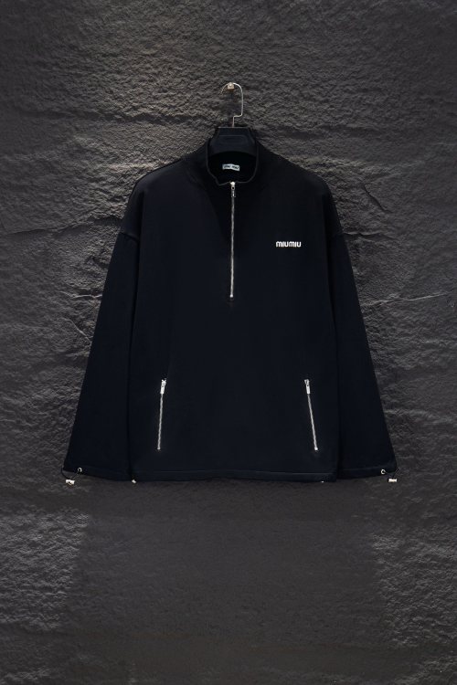 Miu Miu Black Half-Zip Cotton-Blend Sweatshirt with Zippered Pockets 7 Miu Miu Black Half-Zip Cotton-Blend Sweatshirt with Zippered Pockets