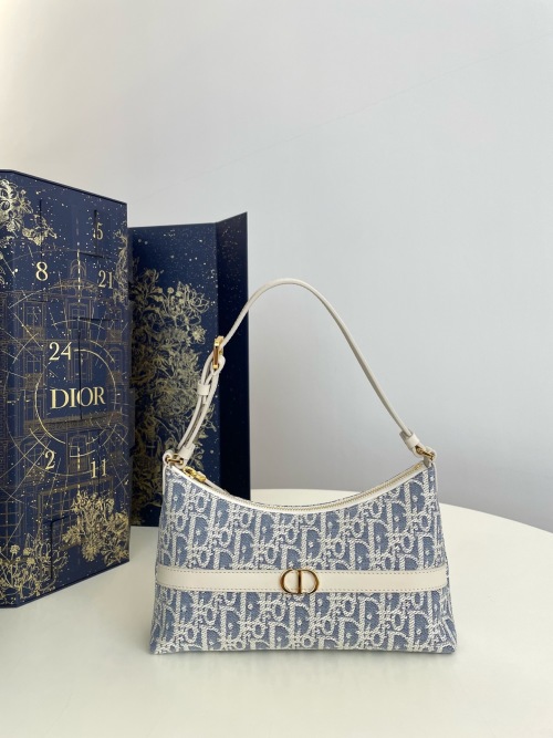 Dior Miss Caro Oblique Jacquard Dumpling Bag, Blue, Adjustable Leather Strap 1 Dior Miss Caro Oblique Jacquard Dumpling Bag, Blue, Adjustable Leather Strap