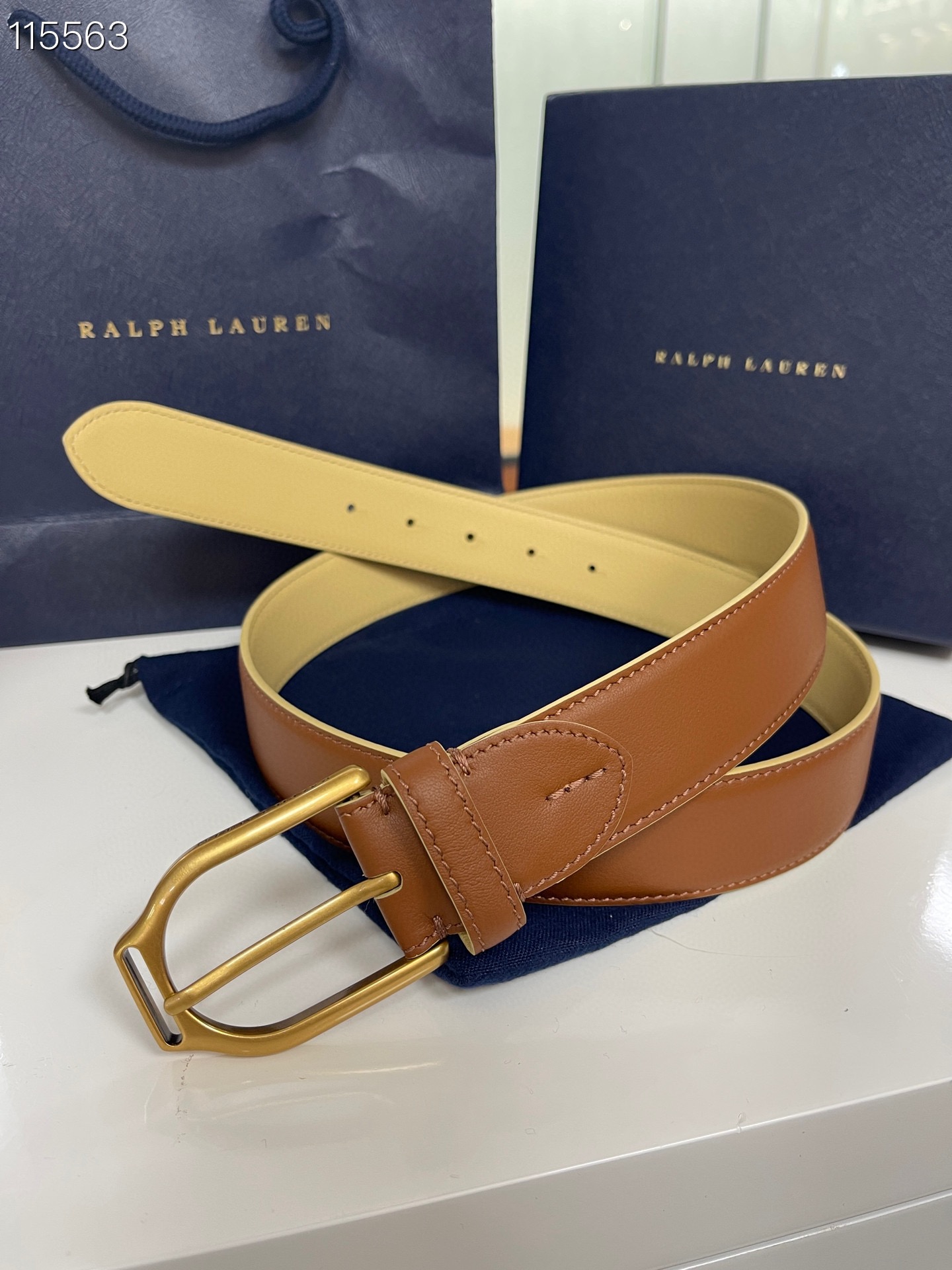  Ralph Lauren/拉夫劳伦 24年新款 这款腰带采用双面进口头层牛皮 做工细致 搭配原版精致纯