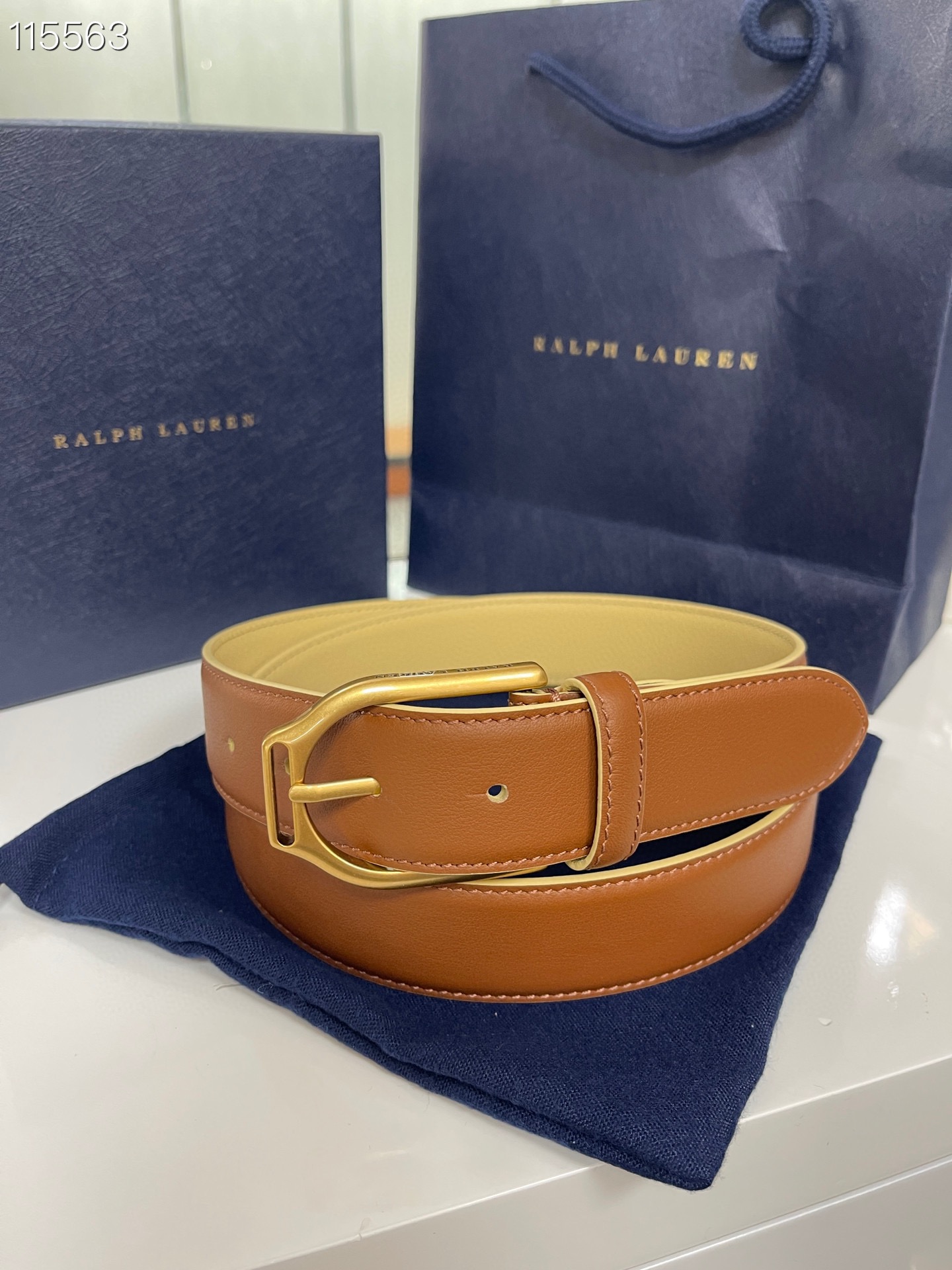  Ralph Lauren/拉夫劳伦 24年新款 这款腰带采用双面进口头层牛皮 做工细致 搭配原版精致纯