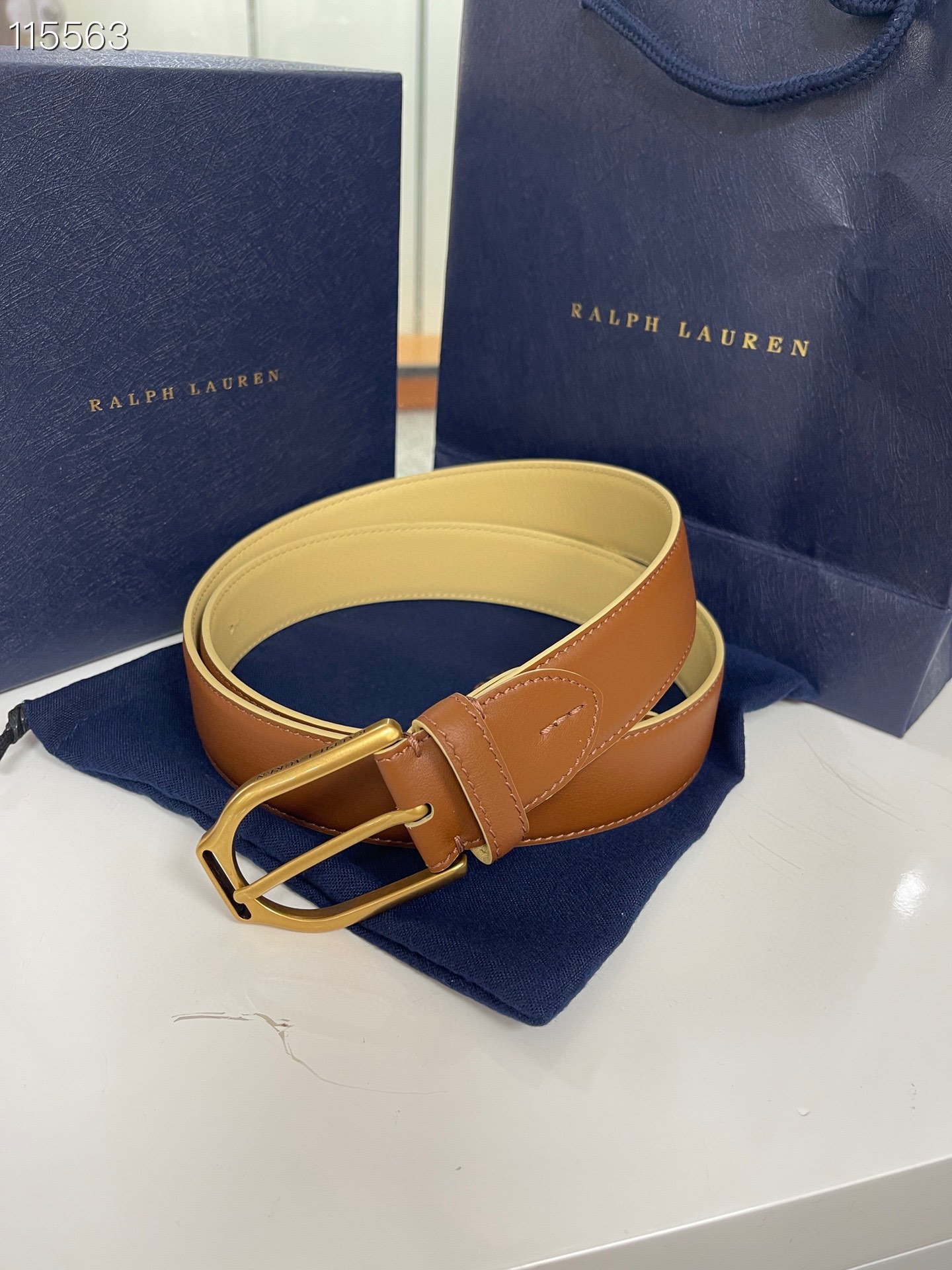  Ralph Lauren/拉夫劳伦 24年新款 这款腰带采用双面进口头层牛皮 做工细致 搭配原版精致纯