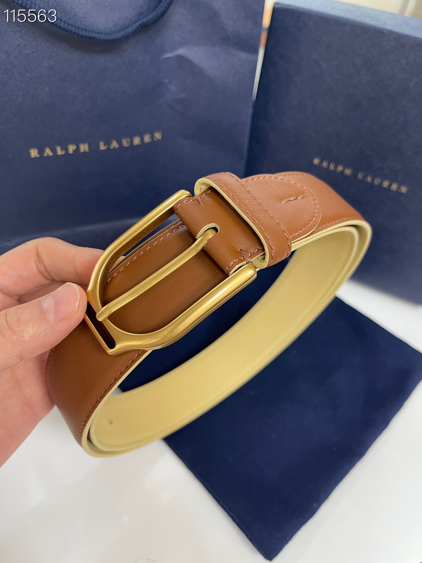  Ralph Lauren/拉夫劳伦 24年新款 这款腰带采用双面进口头层牛皮 做工细致 搭配原版精致纯