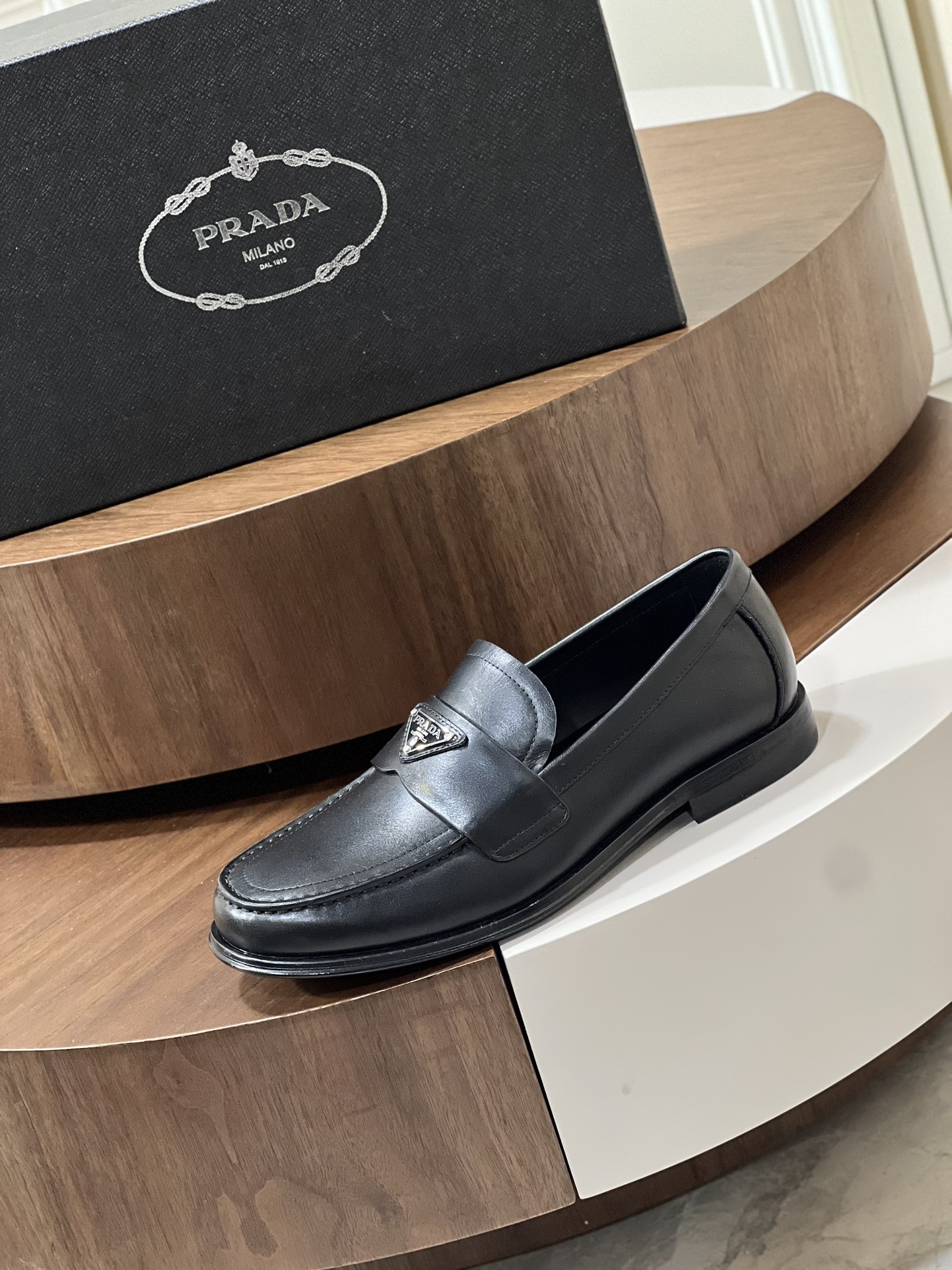 Prada Men's Black Leather Loafers - Business Casual Dress Shoes 6 i1723631237 4115 5
