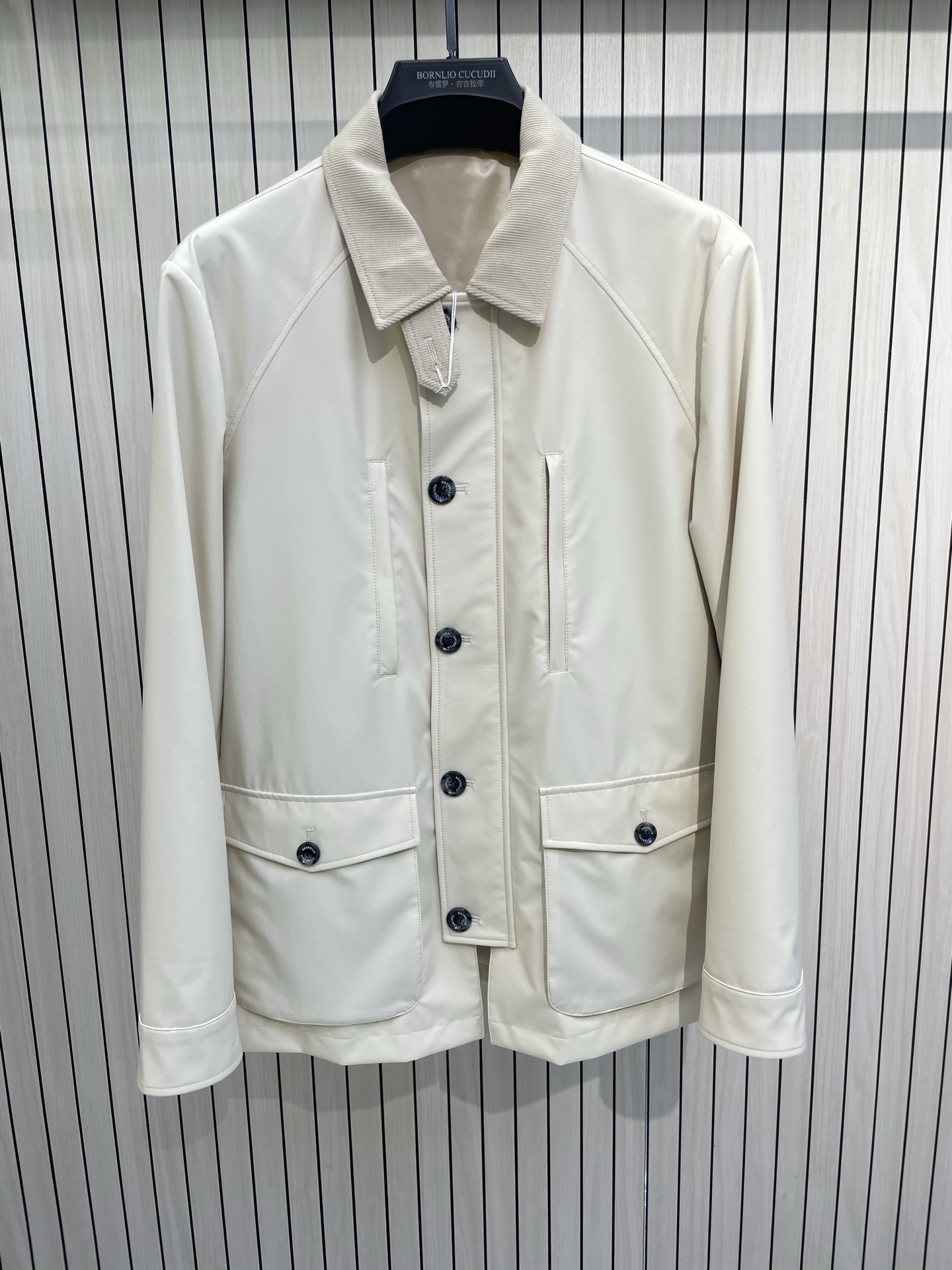 Brunello Cucinelli Men's Water-Resistant Mid-Length Jacket with Corduroy Collar 2 i1741089138298 3239 0 0