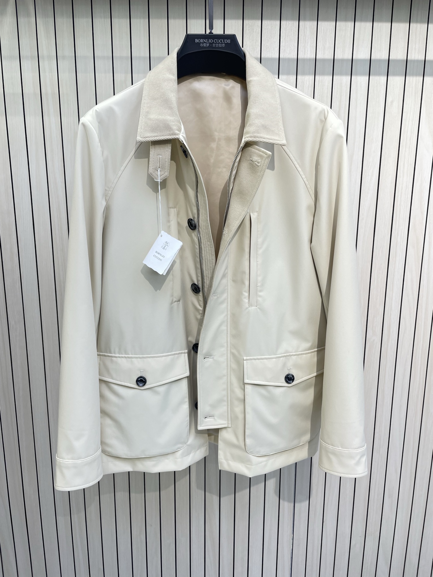 Brunello Cucinelli Men's Water-Resistant Mid-Length Jacket with Corduroy Collar 3 i1741089141230 5224 0 11