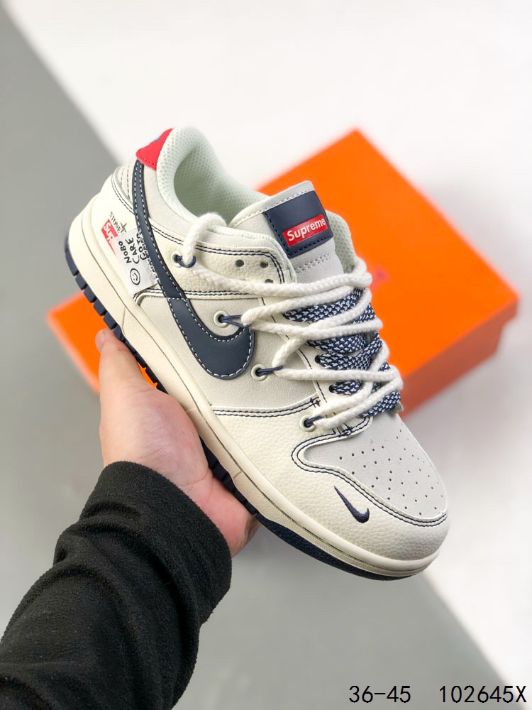 💰150
真标带半码！
耐克Nike SB Dunk Low 联名 绑绳 复古低帮休闲运动滑板板鞋。采用脚感柔软舒适ZoomAir气垫，有效吸收滑板等极限运动在落地时带来的冲击力，为街头运动者们提供更好的保护
ID：102645X