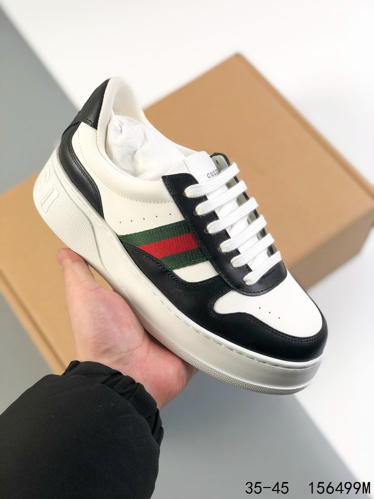 💰340
【公司级】GUCCI 古驰 百搭休闲运动板鞋。明星同款 小红书爆款老花 小白鞋 厚底增高男女士运动鞋 皮革鞋面真标 经典高奢品牌GUCCI古驰 复古松糕跟休闲运动鞋。
尺码：如图
ID：156499M