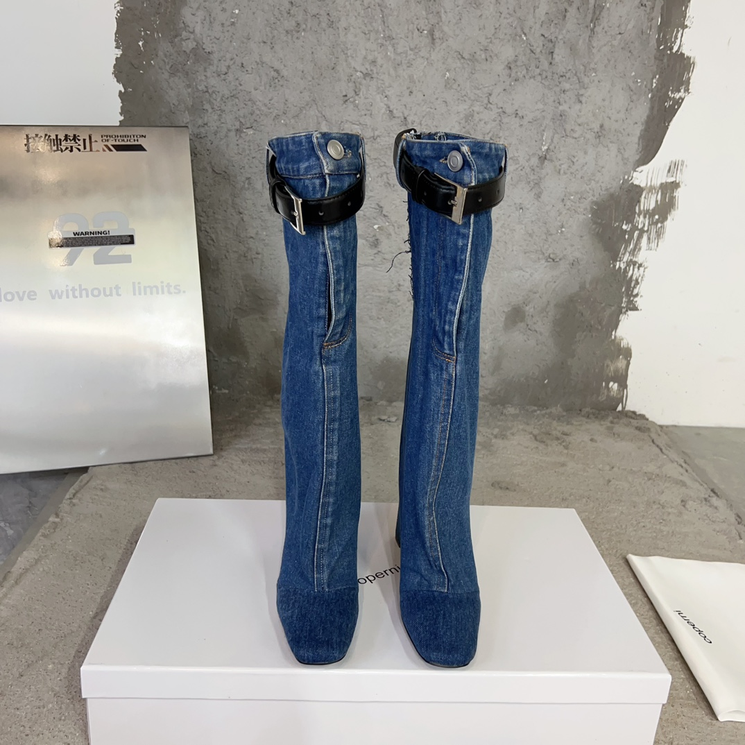Stylish Coperni 23SS Horn Boots: Unique Design with Imported Calves and Water-washed Jeans