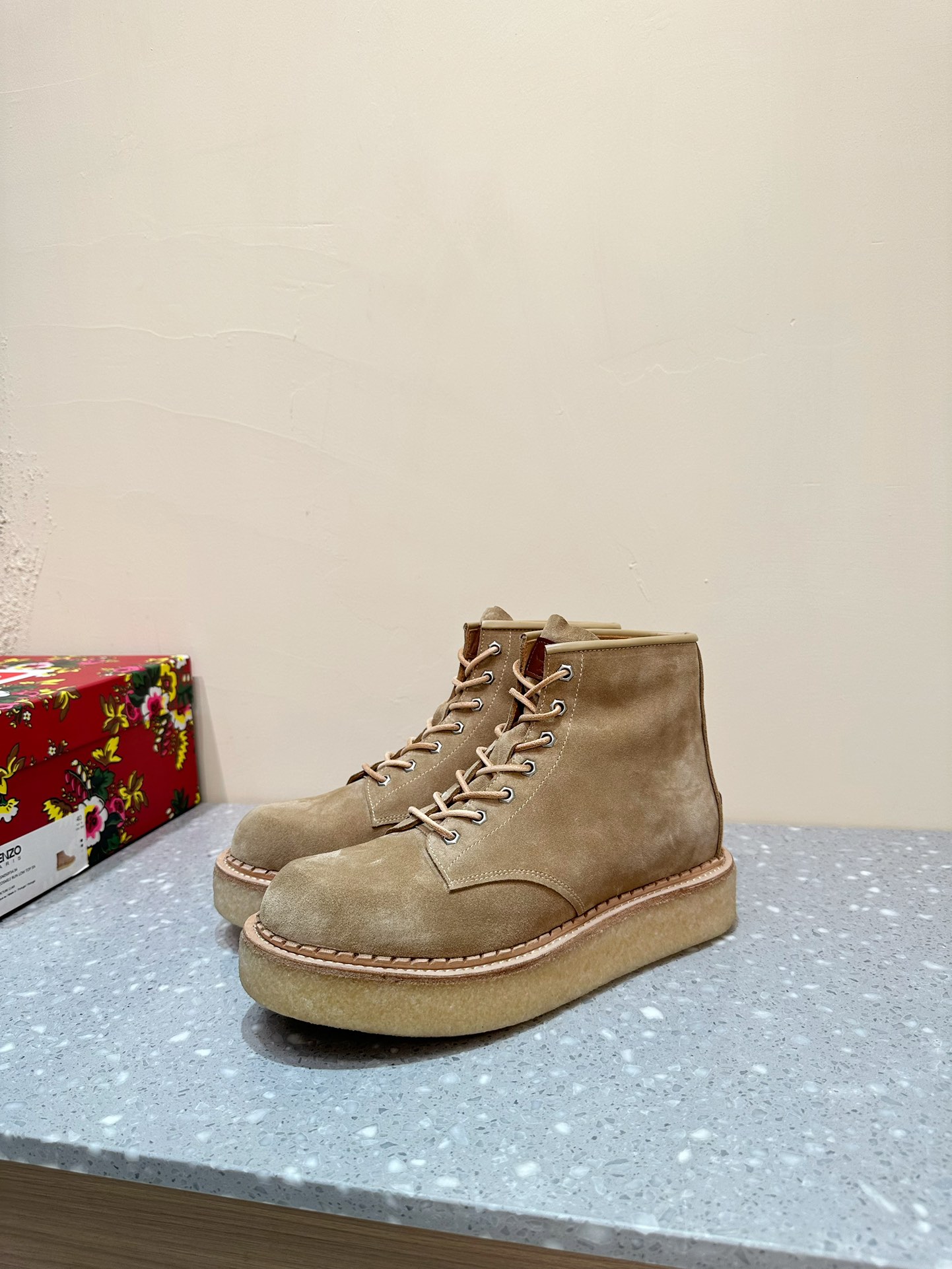 840 KENZO Kangaroo Leather Short Boots with Thick Bottoms for Men and Women