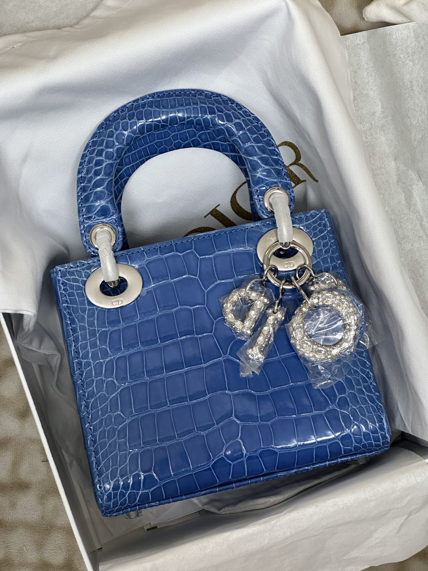 NO:811878,Princess Diana three-frame high-gloss American crocodile, blue, Hermes,19860909戴妃三格 高光美洲鳄,蓝色,,Hermes,,Bag