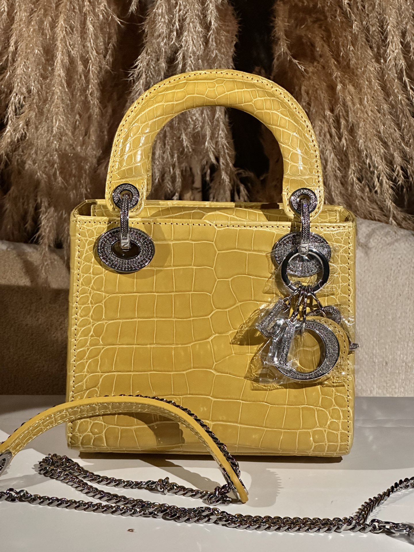 NO:811863,Princess Diana three-frame high-gloss American crocodile, yellow, Hermes,19860909戴妃三格 高光美洲鳄,黄色,,Hermes,,Bag