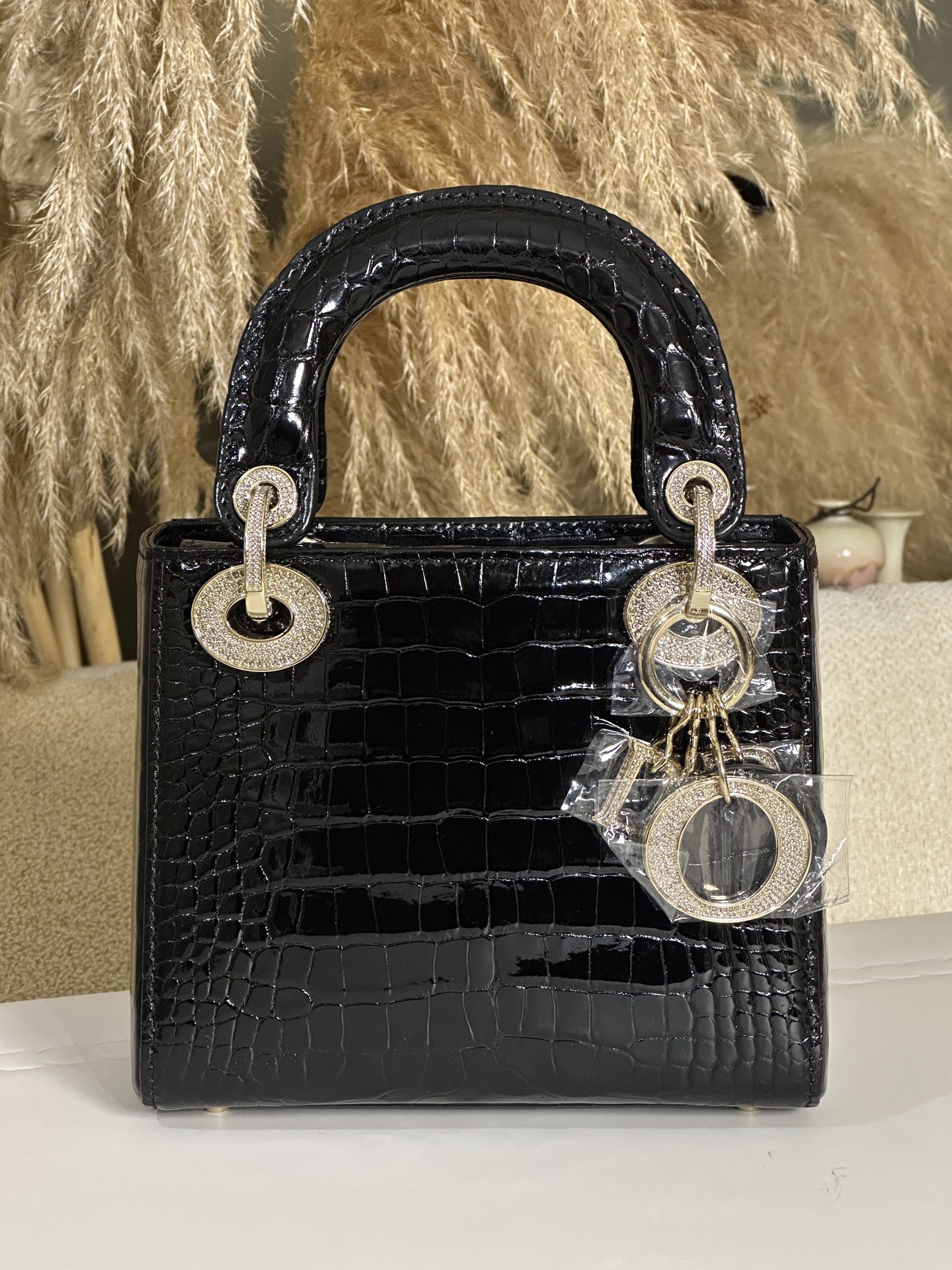 NO:811868,Princess Diana three-piece high-gloss American crocodile, black gold diamond buckle, Hermes,19860909戴妃三格 高光美洲鳄,黑色 金钻扣,,Hermes,,Bag