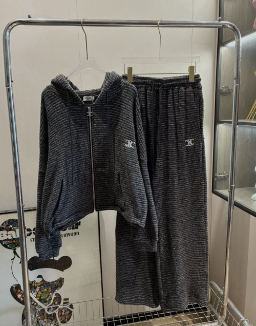 Celine Women's Striped Cashmere Blend Tracksuit with Embroidered Logo 1 Celine Women's Striped Cashmere Blend Tracksuit with Embroidered Logo