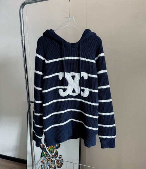 Celine Striped Wool Blend Knit Hoodie, Navy and White, Oversized Fit 17 Celine Striped Wool Blend Knit Hoodie, Navy and White, Oversized Fit