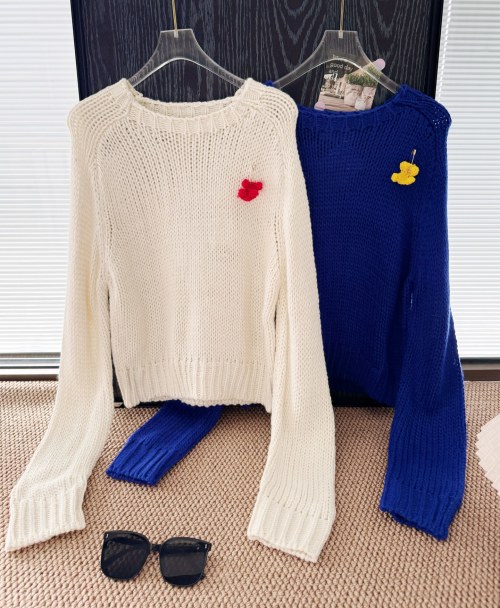 Celine Wool Knit Sweater with Removable Brooch - Winter Blue Tones 1 Celine Wool Knit Sweater with Removable Brooch - Winter Blue Tones