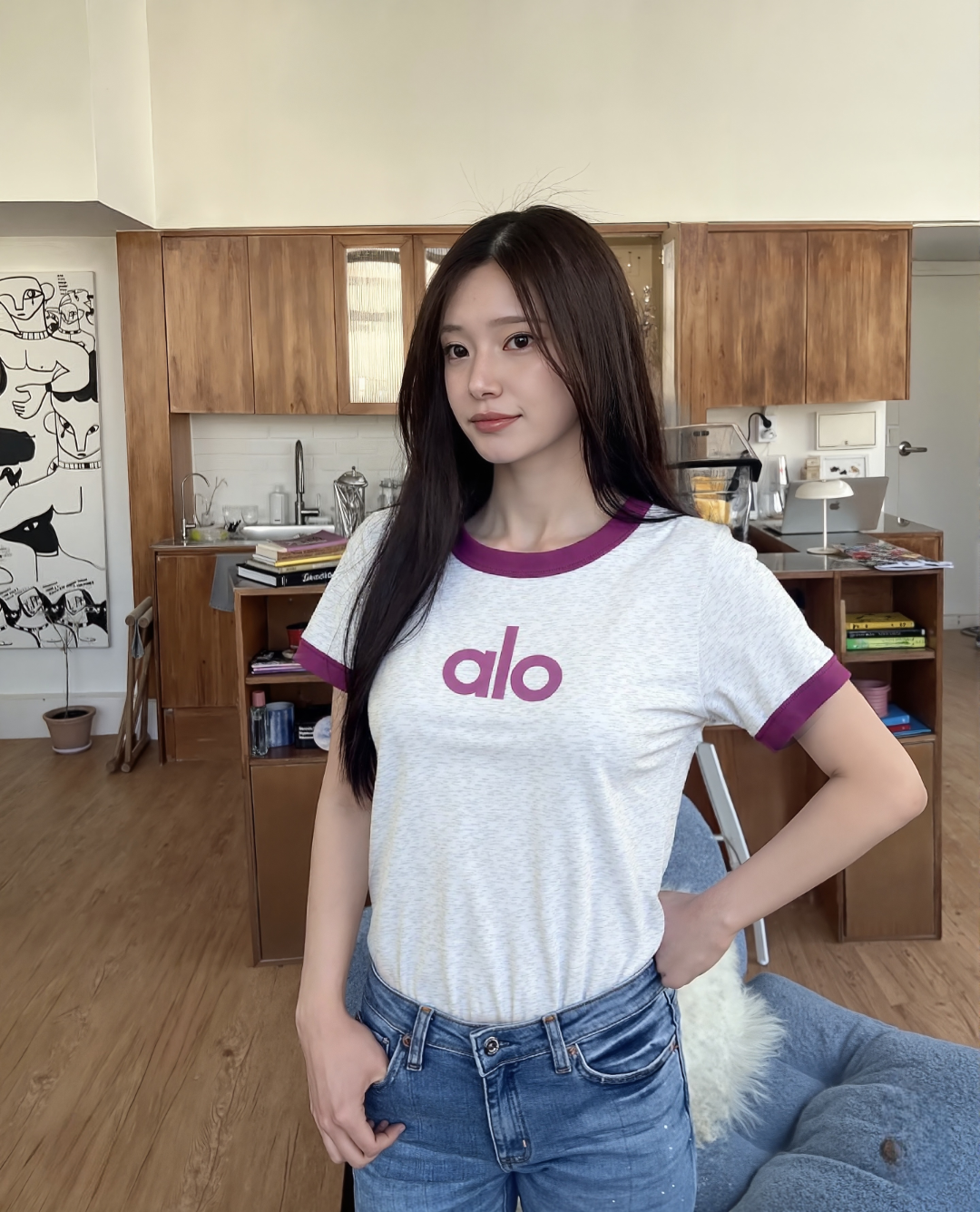 P69💰
ALO撞色拼接INS风发泡印花LOGO正肩版型女装T恤短袖

款号 ：AL309
码数：S M L
颜色：花灰色 深灰 藏青 米白色 粉色 黑色