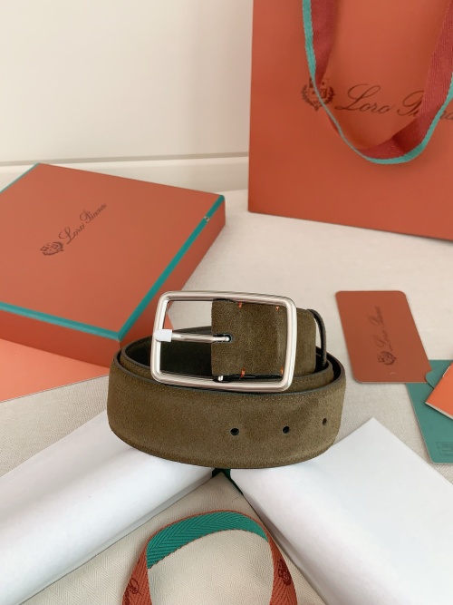 Loro Piana Suede Leather Belt with Brass Buckle - 3.5cm Width 1 Loro Piana Suede Leather Belt with Brass Buckle - 3.5cm Width