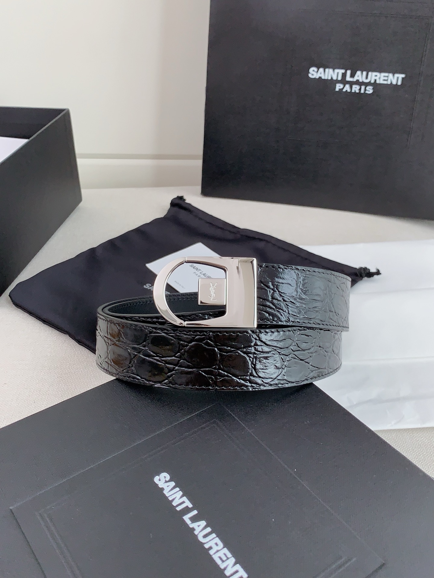 Yves Saint Laurent Riem - Italiaans Leer met Krokodillenprint - 3.0cm Breed