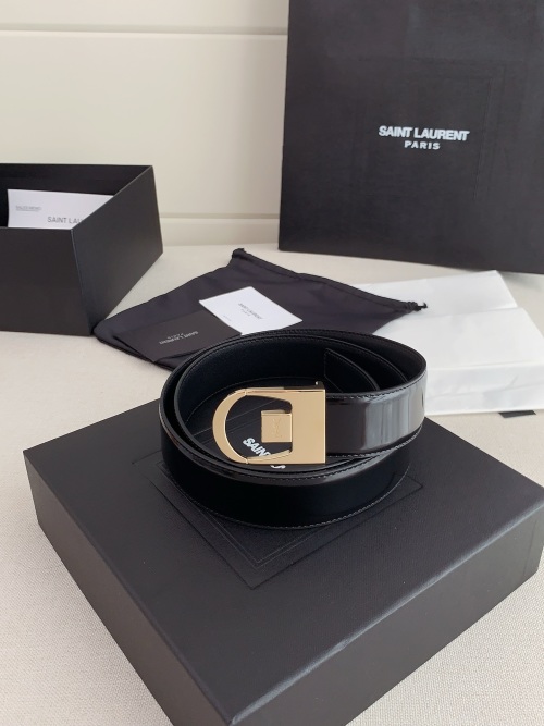 Yves Saint Laurent Black Patent Leather Belt with Gold Buckle, 3.0 cm Width 1 Yves Saint Laurent Black Patent Leather Belt with Gold Buckle, 3.0 cm Width