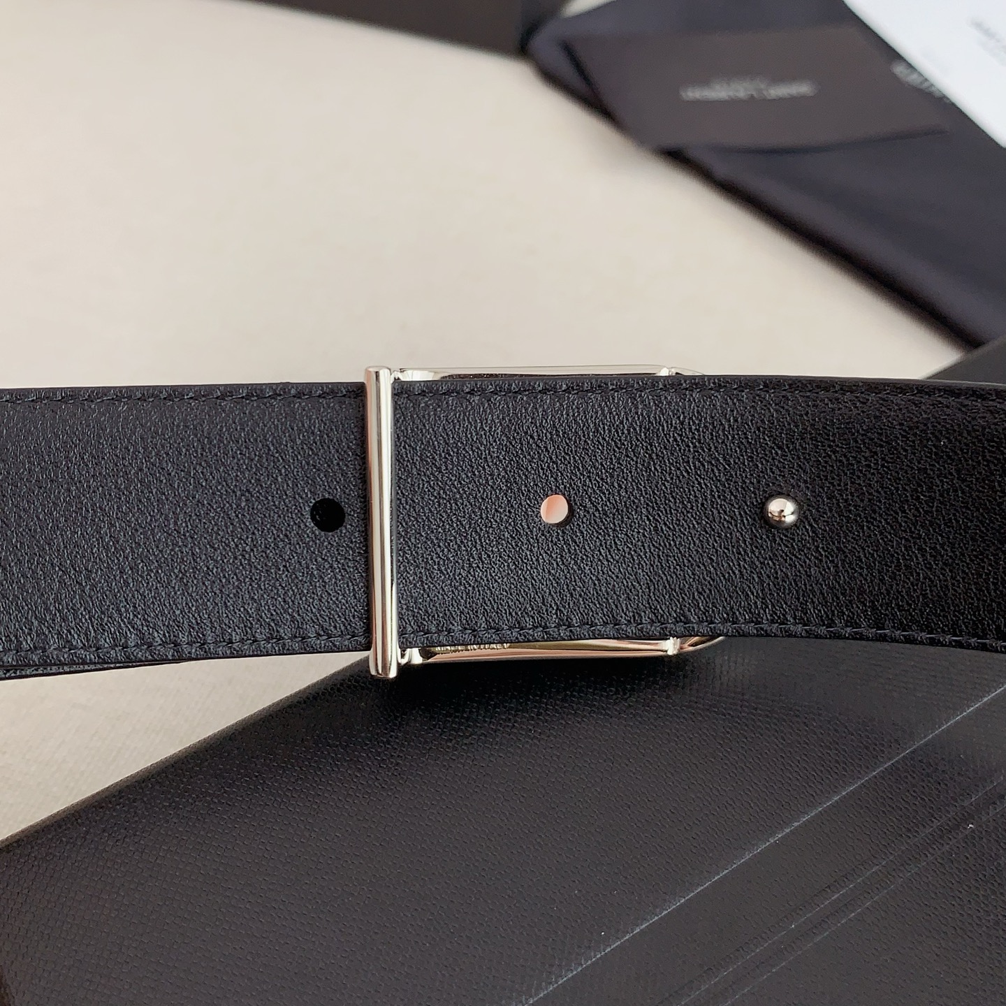 Yves Saint Laurent Black Patent Leather Belt with Silver Buckle, 3.0cm Width 9 i1746857278073 7239 0 7