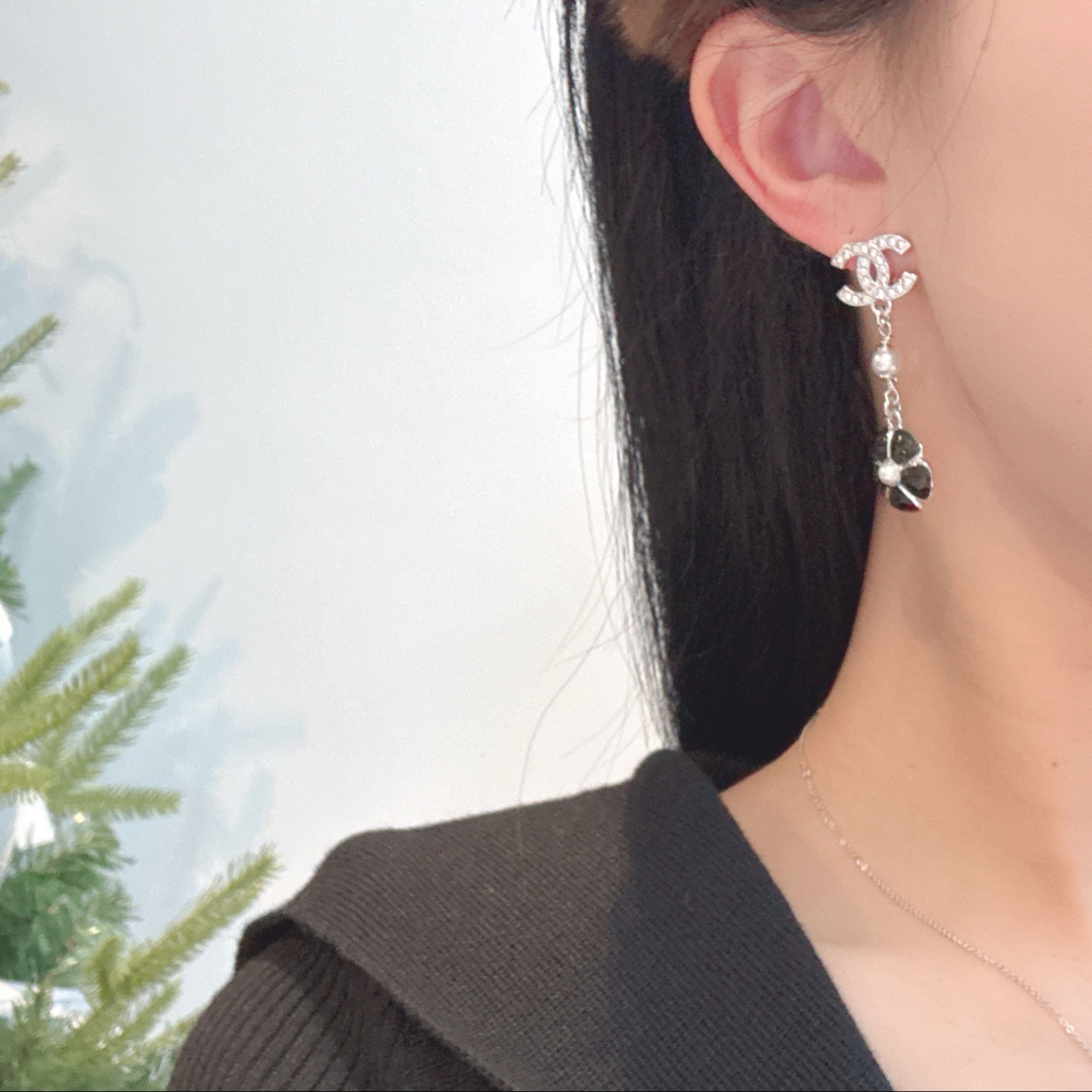 NO:711143,Xiaoxiang's new black camellia tassel earrings, Chanel earrings, chanel, earrings19860909小香新款黑色山茶花流苏耳环,香奈儿耳钉,chanel,earrings,Jewelry