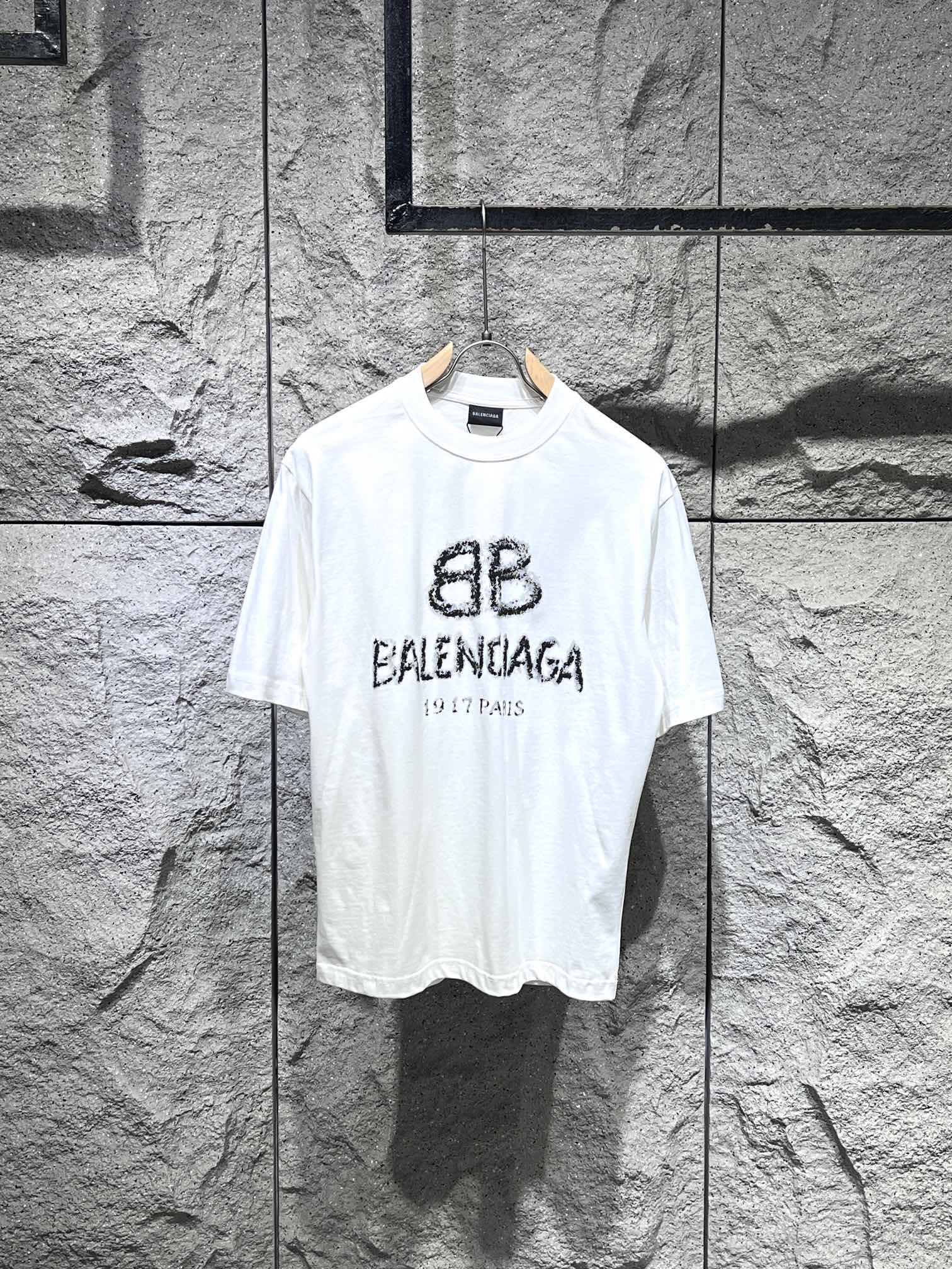 Balenciaga Vêtements T-Shirt Noir Graffiti Gris Blanc Imprimé Unisexe Coton