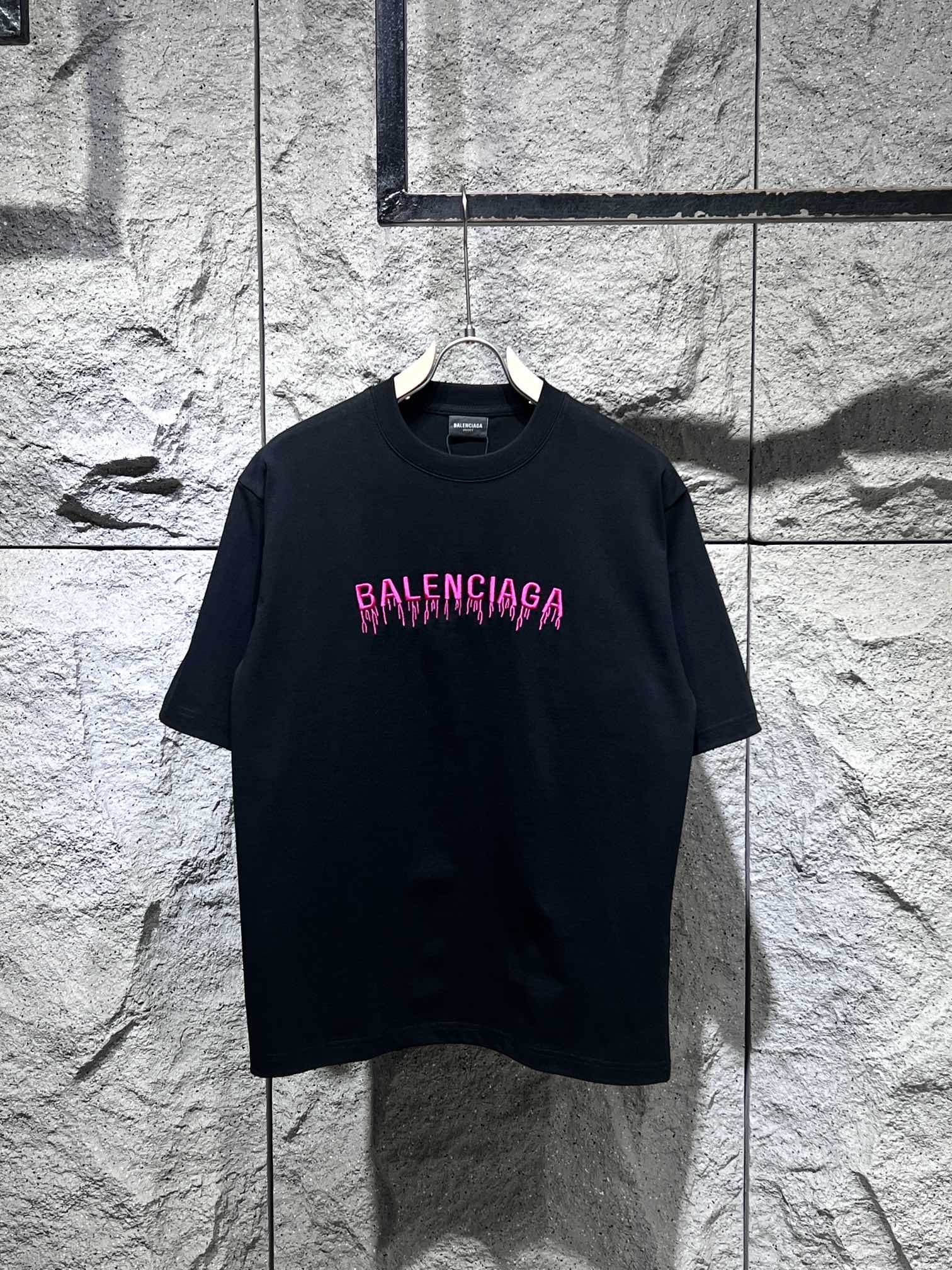 Balenciaga Vêtements T-Shirt Noir Blanc Broderie de fleurs Unisexe Coton