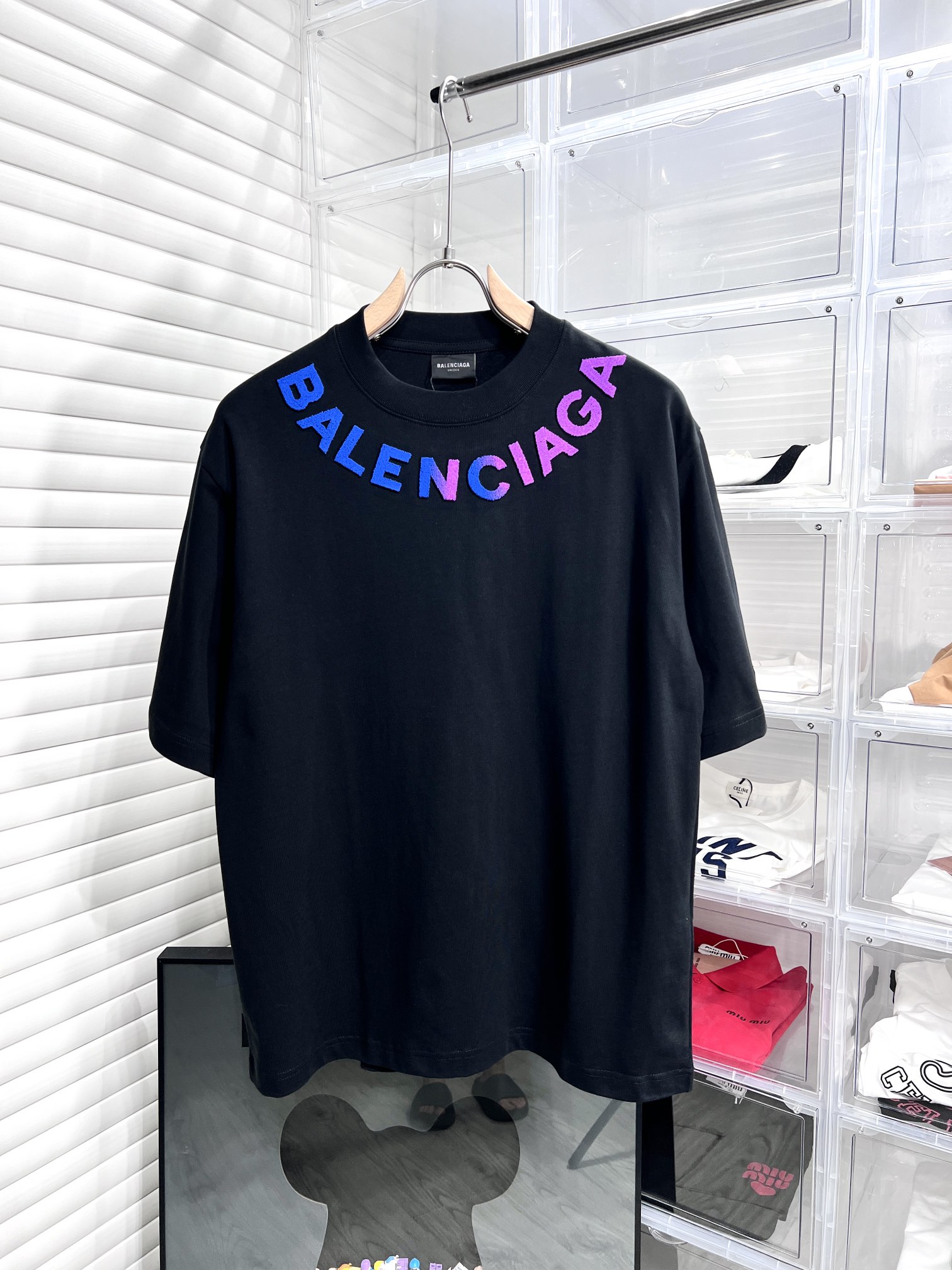 Balenciaga Vêtements T-Shirt Noir Blanc Broderie de fleurs Unisexe Coton Fashion Peu importe