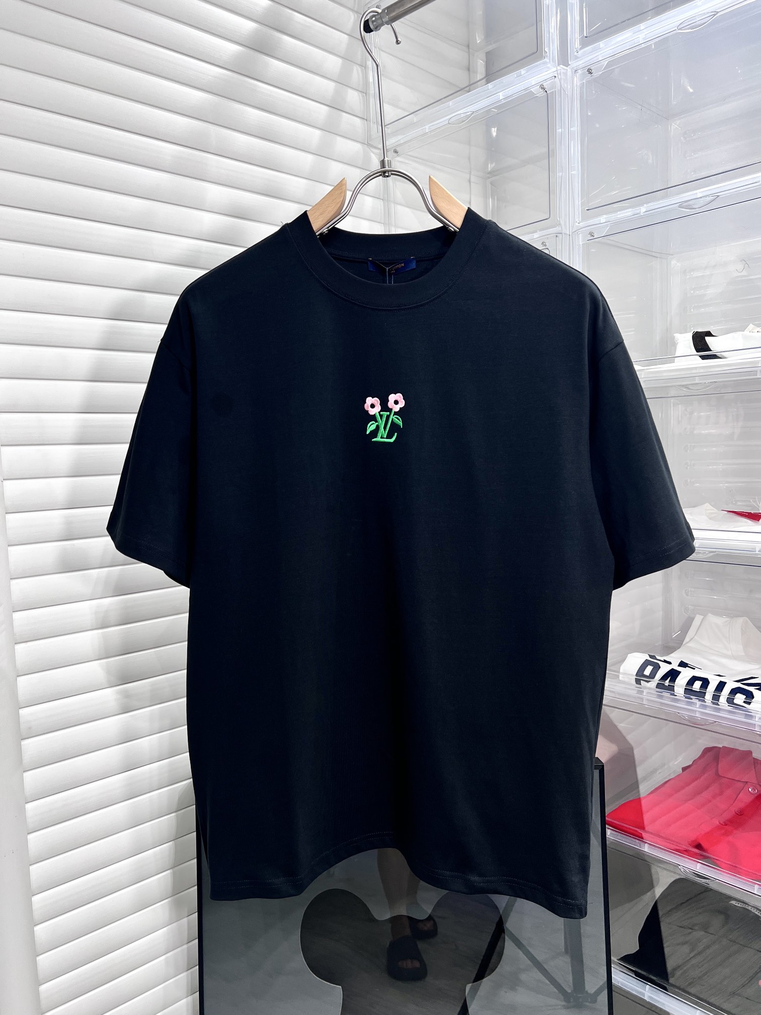 Louis Vuitton Vêtements T-Shirt Noir Vert Rouge Blanc Broderie de fleurs Unisexe Coton